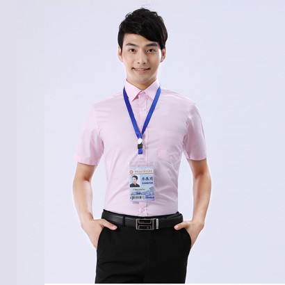 男士短袖粉色衬衣工作服